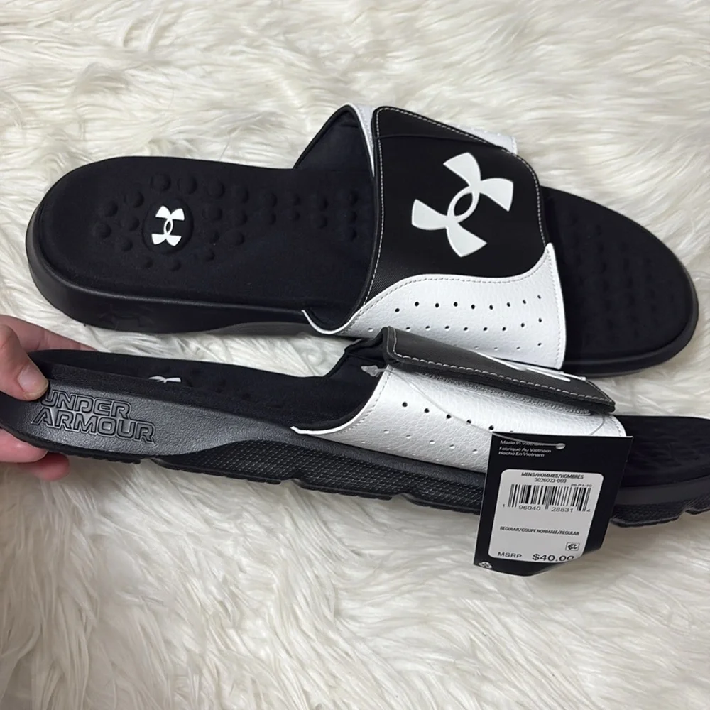 NEW In Packaging Under Armour Men’s Black And White Ignite Pro Slides Size 17